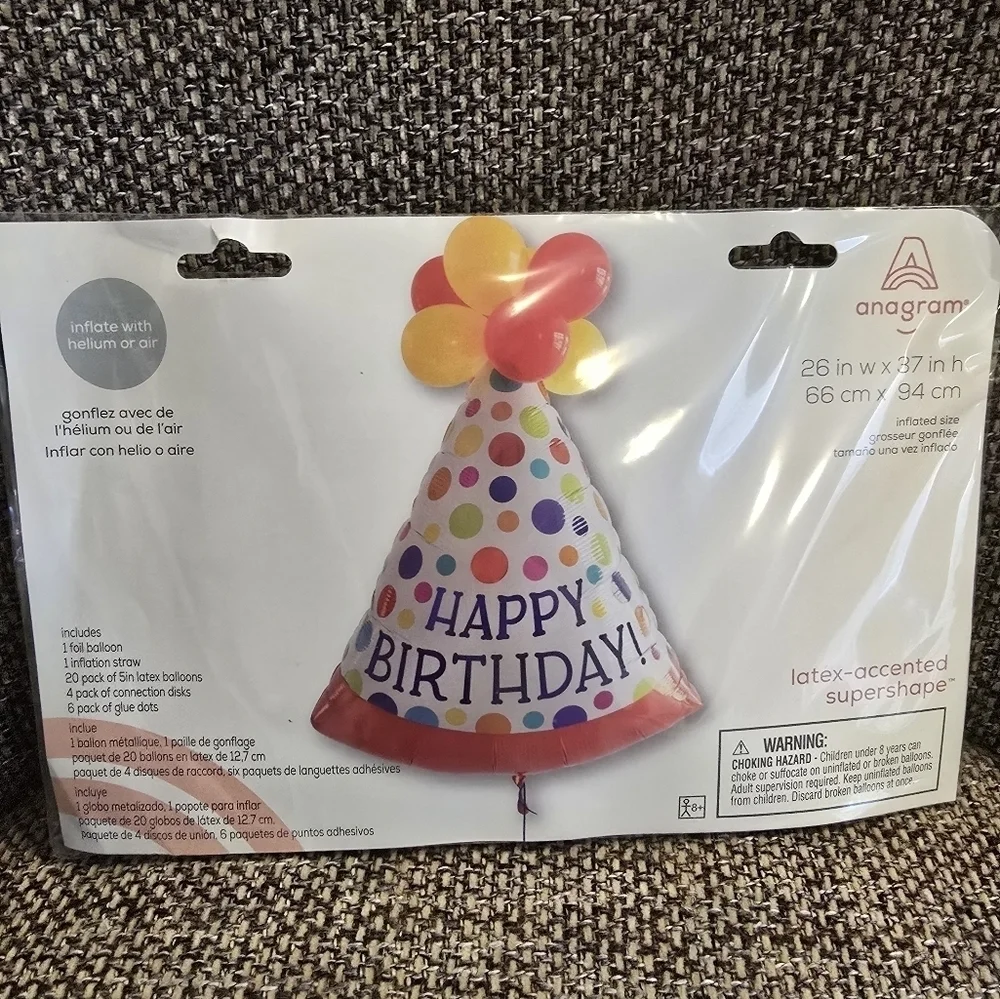 Multicolor Happy Birthday Party Hat Balloon NEW Anagram Latex